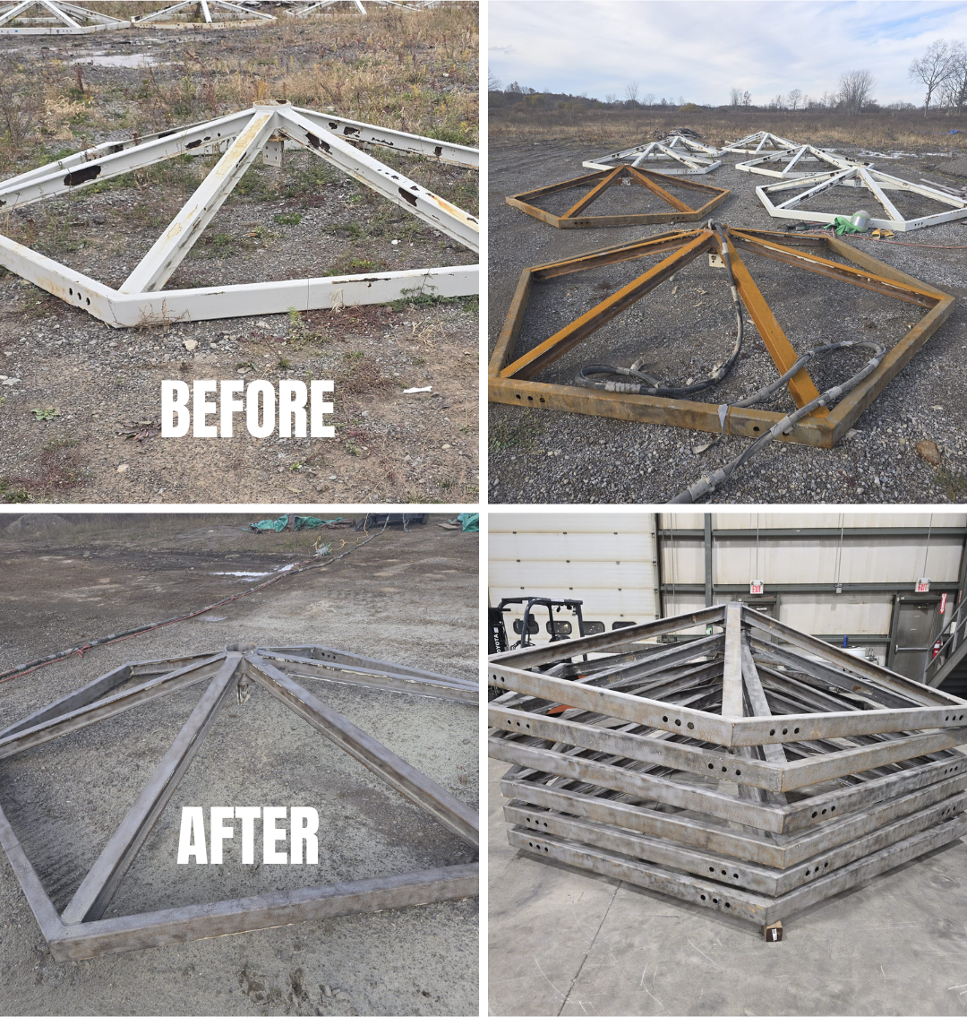Structural steel surface preparation by sandblasting